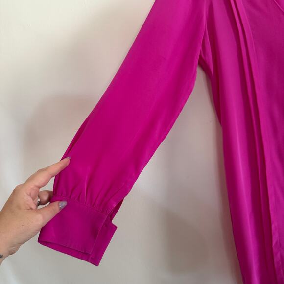 RORY BECA | PInk / Fuschia Silk V Neck Long Sleeve Shift Mini Dress | Small - Picture 4 of 8